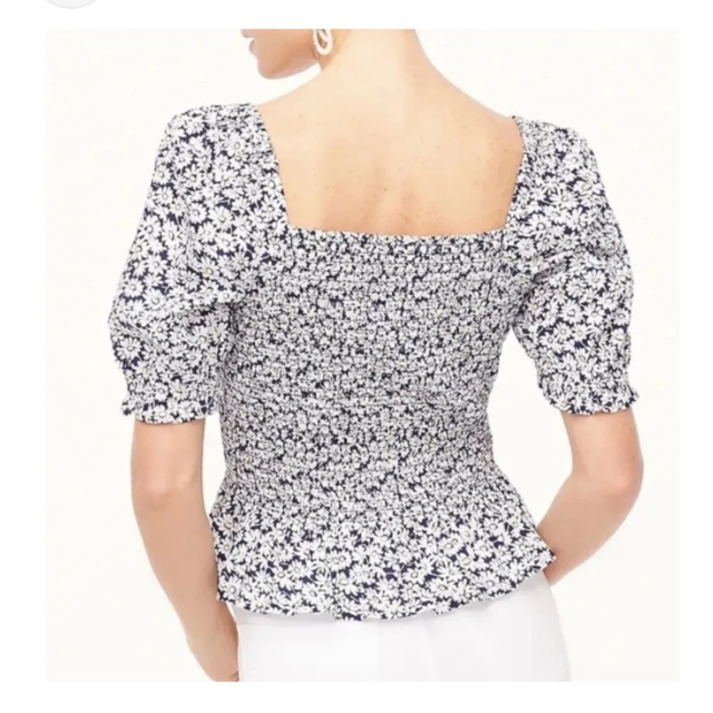 J. Crew Navy Floral Smocked Puff Sleeve Crop Top size S - Picture 3 of 12